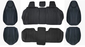 Set huse scaune auto universale, material textil negru cu dunga alba, cu tetiera integrata, fata-spate - Img 4