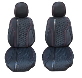 Set huse scaune auto universale, piele ecologica negru cu cusatura rosie, Deluxe Design fata-spate - Img 2