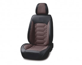 Set huse scaune auto universale, piele ecologica negru cu maro, fata-spate - Img 2