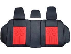 Set huse scaune auto universale, piele ecologica negru cu rosu, Luxury, fata-spate - Img 5