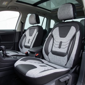 Set huse scaune auto universale seria KETEN, material textil gri si piele ecologica neagra, fata-spate, compatibil airbag - Img 6
