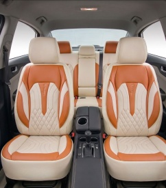Set huse scaune auto universale seria SIDNEY, material textil crem si piele ecologica maro, fata-spate, compatibil airbag