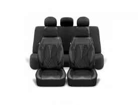 Set huse scaune auto universale seria SIDNEY, material textil negru si piele ecologica neagra, fata-spate, compatibil airbag - Img 9
