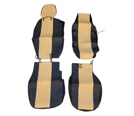 Set huse scaune autoutilitara 2+1 pentru fata culoare negru cu crem, piele ecologica compatibil cu Opel Vivaro 2014-2019 VAN - Img 4