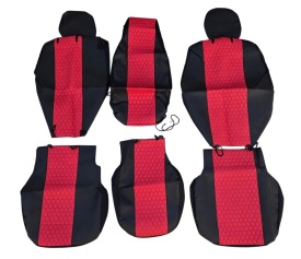 Set huse scaune autoutilitara 2+1 pentru fata culoare negru cu rosu, piele ecologica compatibil cu Opel Vivaro 2014-2019 VAN - Img 5