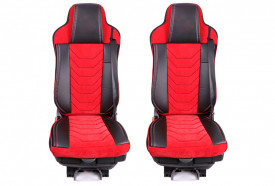 Set huse scaune camion compatibile MAN TGX EURO 6 2007-> piele ecologica cu catifea, negru cu rosu - Img 6