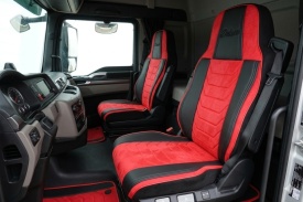 Set huse scaune camion compatibile MAN TGX II 2020-> negru cu rosu, piele ecologica cu catifea - Img 2
