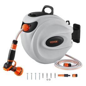 Tambur pentru furtun retractabil, Tambur pentru furtun de apa, lungime furtun 25m pivotant 180° Montat pe perete