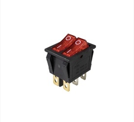 Buton comutator dublu 2 pozitii, On Off, iluminat rosu 6 picioare 250V 15A, bucata