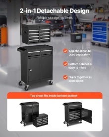 Carucior pentru scule, organizator dulap scule cu 5 sertare, cutie scula metalica detasabila in partea superioara, bara blocare, raft scule atelier garaj - Img 3