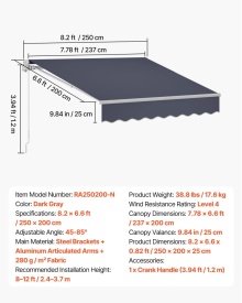 Copertina retractabila manuala, 240x210 cm, pentru terasa exterioara, parasolar retractabil, adapost pentru usa si fereastra din poliester rezistent la apa, cu maner manivela pentru curte, balcon, culoare gri - Img 5