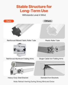 Copertina retractabila manuala, 300 x 250 cm, pentru terasa exterioara, parasolar retractabil, adapost pentru usa si fereastra din poliester rezistent la apa, cu maner manivela pentru curte, balcon, culoare gri - Img 6