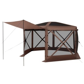 Cort de gradina, camping, evenimente, 6 laturi, 3,6 x 3,6 m, capac detasabil si geanta de transport, montare rapida, adapost solar pentru 8-10 persoane, curte, terasa, culoare maro - Img 12