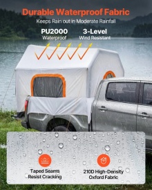 Cort gonflabil pentru camioneta, cort pentru camioneta cu platforma de 2,2 x 1,65 m, 3 sezoane, cu ferestre ventilate din plasa, corturi de camping impermeabile din PU2000 mm pentru drumetii in aer liber - pompa de aer inclusa - Img 5