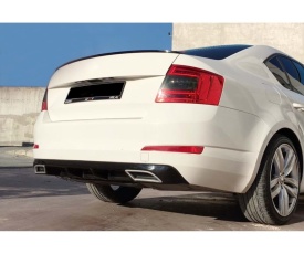 Difuzor bara spate compatibil Skoda Octavia 3 III 2012-2020, cu dubla evacuare, negru lucios - Img 2
