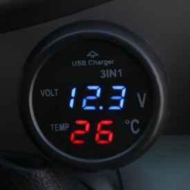 Dispozitiv Smart-Plug, 3 in 1, voltmetru auto, termometru auto, incarcator auto, 12-24V - Img 2