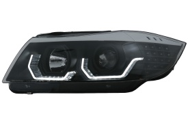 Faruri 3D LED compatibil cu BMW Seria 3 E90 E91 Angel Eyes 2005-2008 Negru - Img 9