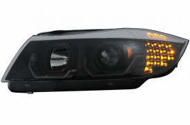 Faruri 3D LED compatibil cu BMW Seria 3 E90 E91 Angel Eyes 2005-2008 Negru - Img 7