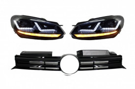 Faruri Osram LED Negre LEDriving Semnal Dinamic si Grila Centrala compatibil cu VW Golf 6 VI 2008-2012 R20 Design
