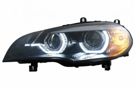 Faruri Xenon Angel Eyes 3D Dual Halo Rims LED DRL compatibil cu BMW X5 E70 2007-2010 Negru - Img 3