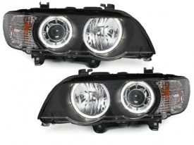 Faruri Xenon Angel Eyes compatibil cu BMW X5 E53 1999-2003 Negru - Img 1