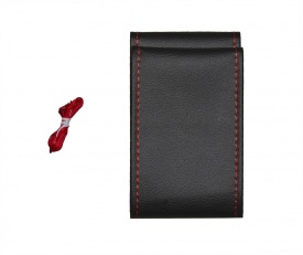 Husa auto volan, imitatie piele neagra cu ac si ata rosie, diametru 38 cm