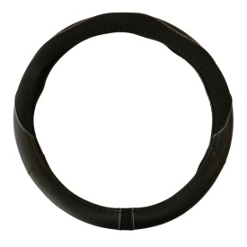 Husa volan piele ecologica neagra cu cusatura alba diam. 38 cm - Img 3