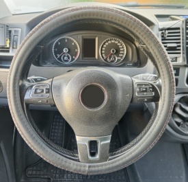 Husa volan piele perforata, negru cu maro compatibil cu Seat Mii 2012-2019 - Img 4