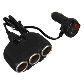 Incarcator auto splitter bricheta cu afisaj, 12V-24V, 3 iesiri soket 12V + 1 USB + Voltmetru, 120W - Img 3