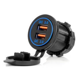 Incarcator de telefon impermeabil cu iluminare LED albastra 2xUSB QC3.0 12/24V - Img 1