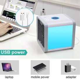 Mini aparat de aer conditionat portabil 3 in 1, racire, umidificare, purificare a aerului cu lumina LED in 7 culori diferite cu USB - Img 6