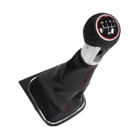 Nuca schimbator cu manson VW Golf V 2003-2008, Vw Golf VI 2008-2012, VW Jetta 2005-2010, 5 trepte, cusatura rosie, GTI Design - Img 6