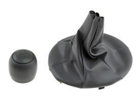 Nuca schimbator de viteze cu rama si manson piele ecologica compatibil Fiat Panda 2003-2012, 5 trepte, culoare negru