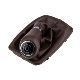 Nuca schimbator de viteze cu rama si manson piele ecologica compatibil Mercedes Clasa C W204 2007-2014, cutie automata, culoare maro - Img 2