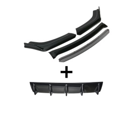 Pachet Exterior Prelungire bara fata Civic Design, negru lucios cu buza gri, 4 piese si Difuzor auto de bara universal culoare Negru Lucios