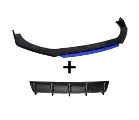 Pachet exterior Prelungire bara fata Megane Design, negru lucios cu buza albastru, 4 piese, lungime 180 cm si Difuzor auto de bara universal culoare Negru Lucios