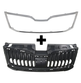 Pachet Grila centrala compatibila cu SKODA OCTAVIA 3 2016-2019 si Rama cromata pentru grila centrala compatibila cu SKODA OCTAVIA 3 III 2017-2019