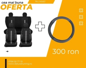 Pachet huse scaune auto, universale, fata-spate, Negru cu gri, material textil si piele ecologica plus husa volan piele ecologica negru cu gri - Img 2
