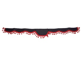 Perdea tip parasolar din piele ecologica pentru camion, universal compatibil MAN, DAF, Mercedes, Volvo, Iveco, Scania, culoare negru cu cusatura rosie si ciucuri rosii