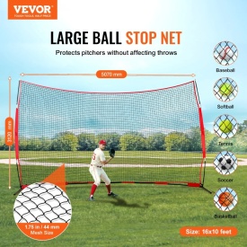 Plasa de protectie VEVOR Barricade Backstop, plasa de bariera pentru sporturi cu minge de 4,8 x 3 m, echipament portabil de antrenament cu geanta de transport, protectie pentru antrenament de baseball, softball, lacrosse, fotbal, hochei, pentru curte - Img 4