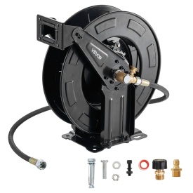 Rola pentru furtun de spalare cu presiune, 15,2 m x 9,5 mm, retractabila, din otel, pentru sarcini mari, 4000 PSI max, reincarcare automata, montare flexibila pe perete sau podea pentru spalare auto, gradina
