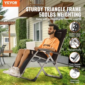 Scaun pliabil Zero Gravity 26 inch pentru camping, plaja, pescuit sau gradina, pentru interior sau exterior, culoare negru, sarcina 200 Kg - Img 2