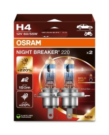 Set 2 Becuri Auto Halogen Osram NIGHT BREAKER 220 H4 Halogen 64193NB220 H4 12V 60/55W