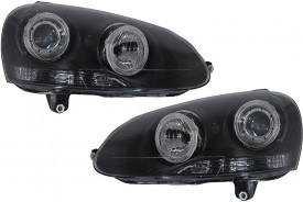 Set 2 Faruri Angel Eyes compatibil cu VW Golf 5 V 2003-2008, Fundal Negru - Img 3