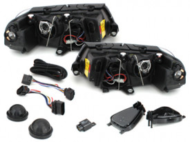 Set 2 faruri compatibil cu VW Passat 3BG B5 2000-2005 Angel Eyes, Fundal Negru - Img 2