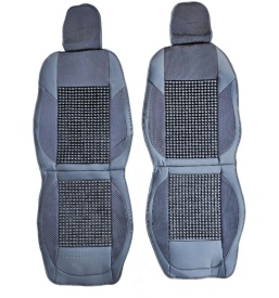 Set 2 huse scaune auto, pentru fata, bile din lemn, textil si piele, negru - Img 1