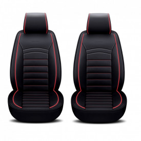 Set 2 huse scaune auto pentru fata, piele ecologica, negru cu dunga rosie - Img 1