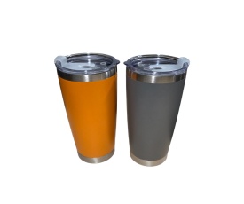 Set Cuplu Termos din otel inoxidabil Portocaliu si Gri, 600 ml cu perete dublu