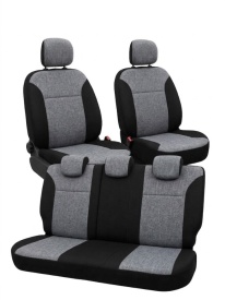 Set huse auto pentru scaune compatibile Dacia Duster I 2014-2017, material textil negru cu gri deschis, Lichidare stoc!