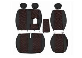 Set huse auto pentru scaune compatibile Mercedes Sprinter 2006-2017 2+1 locuri, material piele ecologica, culoare negru cu cusatura rosie 6 piese - Img 2